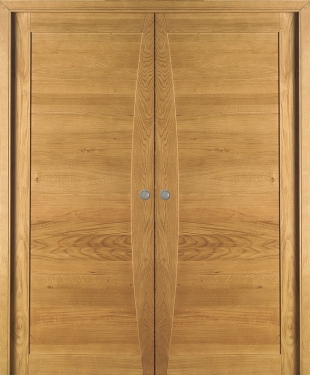 porte battante Access 4 panneaux bois plaqué chêne brut REIVILO E-couliss