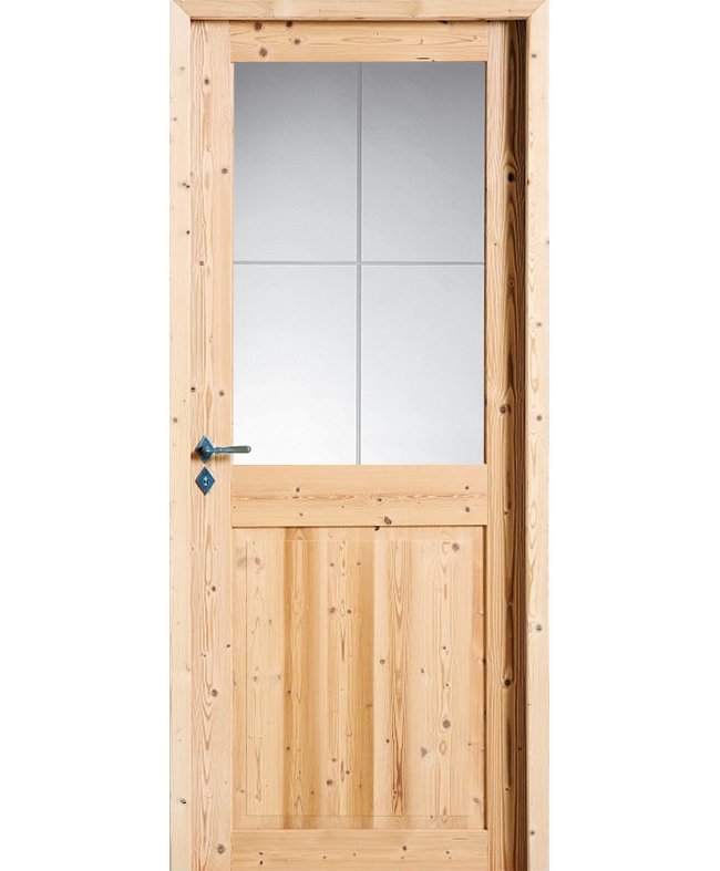 Porte d'entrée vitrée Bois exotique Isa, 215x140cm, poussant droit